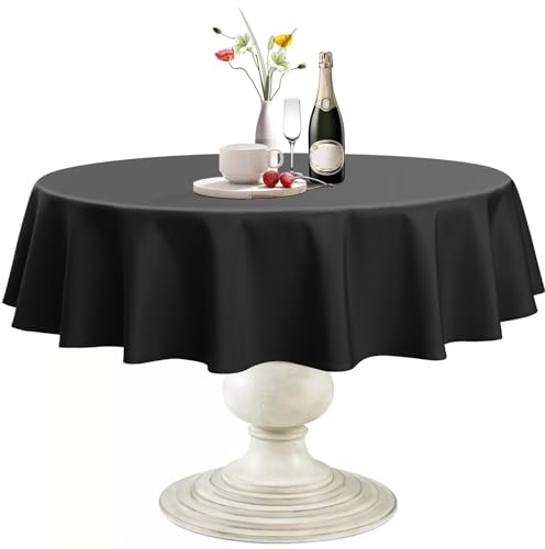 Softalker Abwischbare Tischdecke Rund 140 cm Tischdecken Schwarz Tischtuch aus 210 GSM Polyester Fleckschutz Tischwäsche Kratzfest Table Cloth für Esszimmer, Küche, Wohnzimmer