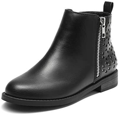 DREAM PAIRS Stivaletti con Cerniera Laterale e Tacco Basso Stivali da Equitazione a Metà Polpaccio per Bambine/Bambini,Size 33.5,Nero/Pu,SDBO2221K