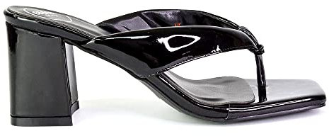 ESSEX GLAM Womens Toe Post Low Heel Mules Ladies Square Toe Casual Summer Slip On Sandals Size 3-8 Black