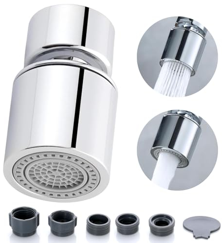 Aireador para Grifo de Cocina y Lavabo, 2 Modos de Salida de Agua, Giro 360° y Ángulo Ajustable 45°, Adaptador Universal para Grifos, Difusor Compatible con la Mayoría de Grifos