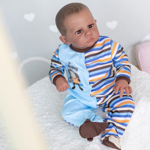 Lonian Schwarze wiedergeborene Puppen 24 Zoll 60 cm lebensechte Kleinkindpuppen weiche Silikon-Babypuppen, die echt aussehende Jungenpuppen Aussehen (Brown Eyes)