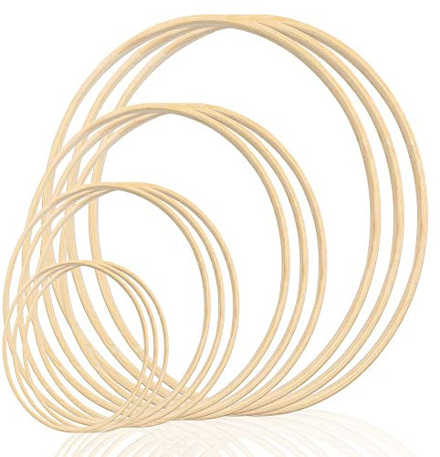 Traumfänger Ringe Bambus 12 Stück, Holzringe Zum Basteln, Bambus Holz Ringe Hoops Kranz, Runde Bambus Ringe 10 / 15 /20 /26 cm, Holzringe Makramee Ringe
