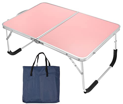 PATIKIL Foldable Laptop Table, Portable Lap Desk Picnic Bed Tray Tables Snacks Reading Working Desks with Tote Bag for Bed Sofa, Pink