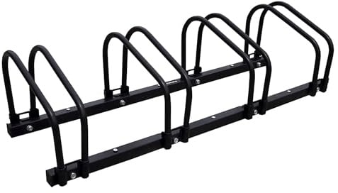 Trimate Fahrradständer für 4 Fahrräder, Garage, 6,1 cm Breite, Schwarz, Stahl, Pulverbeschichtet, Schritt Regal, Bodenmontage, Wandmontage, Garagenlagerung für Fahrräder