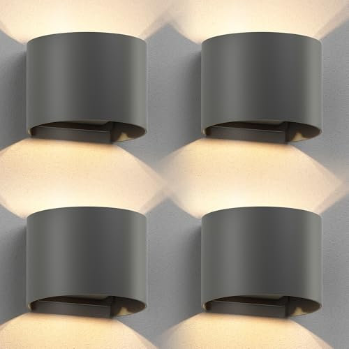ledscom.de 4 Stück Wandleuchte RUNEL für außen, anthrazit, IP65, Up & Downlight + LED Lampe 501lm, warmweiß