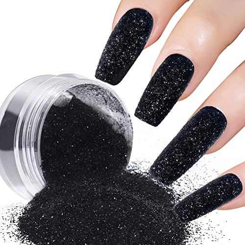Schwarz Staub Zucker Nagelglitzer Pulver - Glitzer für Nägel Schimmernder Zucker Effek, Diamantstaub Sand Glänzender Zuckereffekt Glitzerpuder, Superfine French Candy Coat Nails Manicure DIY Crafts