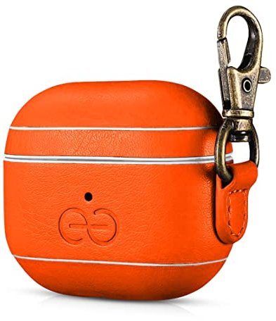 Dreem Om AirPods 3 Vegane Ledertasche mit Clip - Kompatibel mit Apple Bluetooth Wireless Earbuds für iPhone - Orange
