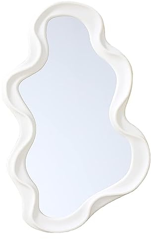 Mokoze Asymmetrischer Wandspiegel, kreative, einzigartige dekorative Spiegel, flippiger gewellter Spiegel, 41 x 25 cm, unregelmäßiger Rand, weißer Spiegel für Badezimmer, Wohnzimmer, Dekoration