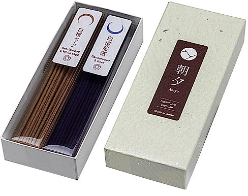Asayu Japan Traditionelle Räucherstäbchen Purification Set zur Spirituellen Reinigung, Hergestellt in Japan (Purification (Sandelholz & White Sage + Sandelholz & Rose))