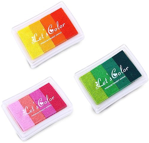 DULSPUE 3 Pack Coussins Encreurs, Tampon Encreur Encre Empreinte, Facile à Laver Non-Toxique Tampons d'encre à Doigts Créatifs Enfants Artisanat sur Papier Bon Cadeau pour Les Enfants (12 Couleurs)
