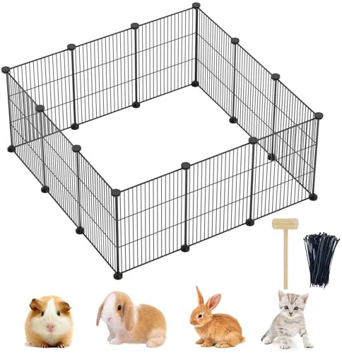 Lxvckly Pet Playpen, Small Animals Cage, DIY Encrypted Metal Wire Rabbit Fence, Guinea Pigs Cages, Kitten Playpen, Indoor & Outdoor Yard Fence for Small Animals Black