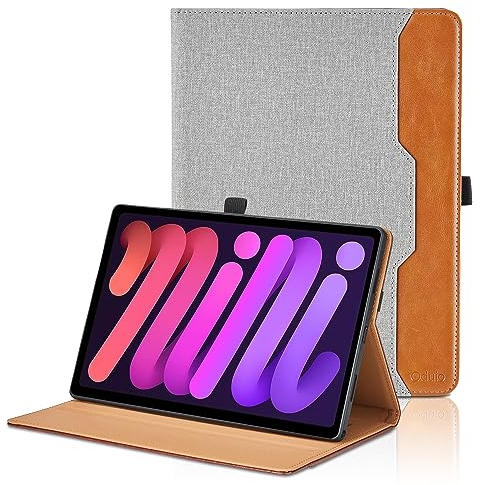 Hülle für iPad mini A17 Pro/iPad mini 7 2024 / iPad mini 6 2021 8,3 Zoll 2021 Leder Schutzhülle mit Tasche und Stifthalter, Auto Schlaf/Aufwach Funktion Smart Cover mit Stand Funktion - Grau