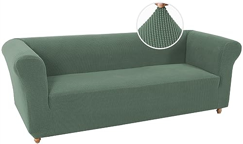 LINGKY Stretch Chesterfield Sofabezug 3 Sitzer Sofahusse mit Armlehne Spandex Jacquard Sofa Überwürfe rutschfest Sofa Überzug Waschbare Sofabezug für Haustiere (Armeegrün,3 Sitzer)