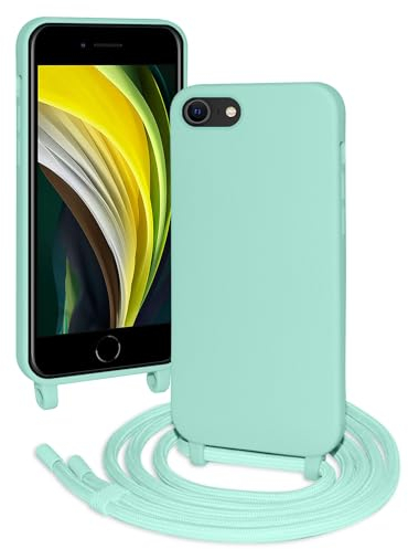 FERLAN Silikon Handykette für iPhone 6/6s/7/8/SE 2020/SE 2022 Hülle mit Band,Stylische Verstellbarer Halskette Handyhülle,Necklace (abnehmbar) Hülle mit Band,Handyhülle für zum Umhängen,Mintgrün