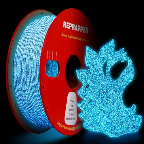 RepRapper Glitter Glow in The Dark Blue 3D Drucker Filament, Shiny Galaxy 1KG PLA Filament (2.2lbs) 1.75mm, Sparkle Laser Series 3D Druck Filament für 3D Drucker
