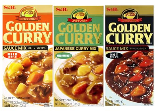 3x92g S&B GOLDEN CURRY MIX - Japanese Curry Mix - vegetarian no meat contained - 3 Geschmäcker: Mild, Medium Hot & Hot + Heartforcards® Versandschutz