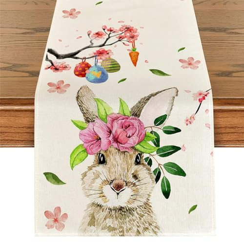 Tischläufer Ostern Osterdeko Modern, Hase Karotten Frohe Ostern Tischläufer, Waschbar Modern Frühling Küche Esstisch Dekoration für drinnen und draußen Urlaub Party Wohnzimmer Dekor (20#, 33cm*120cm)