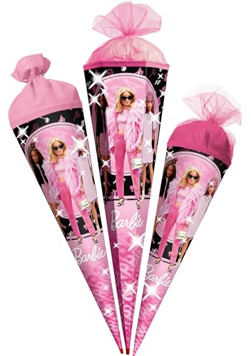 Schultüte - Barbie - 35-85 cm - Größe wählbar - Holzspitze wählbar - Zuckertüte - Tüll - oder Filzabschluß - eckig/rund - klein & groß - Geschenktüte - Sc..