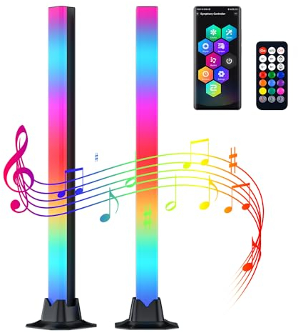 G-STORY Barra de luz LED RGB inteligente mejorada de 42 cm, luz de ritmo de sincronización de música activada por voz con aplicación y control remoto, para juegos, PC, TV, fiesta (paquete de 2)