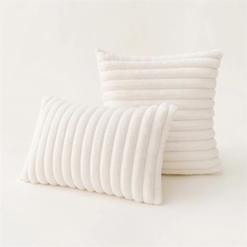 2er Set Kissen-Bezug mit Füllung, fluffige Lesekissen Sofakissen Couchkissen Dekokissen Kopfkissen Kuschelkissen, mit verstecktem Reisverschluss, weich & angenehm, Doppelpack (Creme 60 x 80 cm)