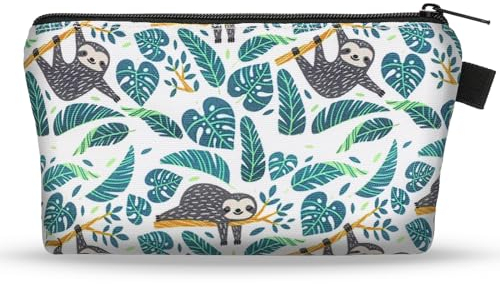 Bewudy Kosmetiktasche Segeltuch, Faultier Schminktasche Klein Handtasche Tragbare Kulturbeutel mit ReißVerschluss Süßes Faultier Waschtasche Make-Up-Tasche Für Teenager Frauen Damen