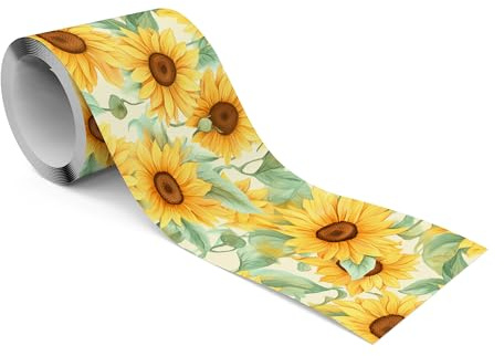 Muralo Bordüre Selbstklebend Sonnenblumen im Vintage-Stil - 10x300 cm | Tapetenbordüre, Zartes Design, UV-beständig, halbmatt, glatt und abriebfest - ideal für Wohnzimmer und Schlafzimmer