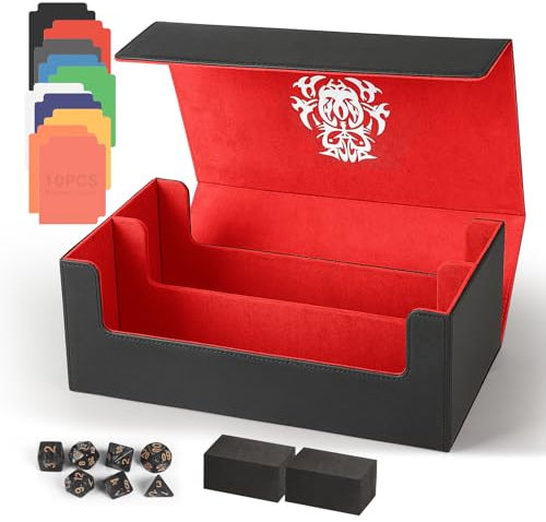 TCGUARD Sammelkarten Aufbewahrungsbox für 1300+ Karten, Magnetische Card Deck Box mit Tragezubehör, Sammelkarten Box für MTG, Commander Deck, YuGiOh, TCG Karten etc. Rot-Schwarz