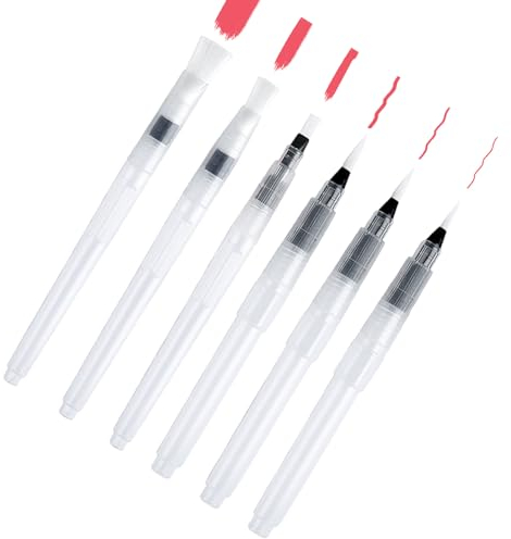 6Pcs Pinceaux Aquarelle Pinceau a Reservoir D Eau, Pinceau avec Réservoir d'eau Remplissable Set de pinceaux à Eau Professionnels avec réservoir Brush Pen pour Le Mélange des Couleurs et Calligraphie