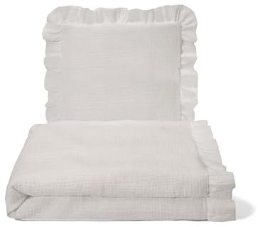 Balbina Musselin - Kinderbettwäsche 80x80 + 35x40 cm 2- teiliges Set Babydecke und Kissen 100% Baumwoll -Musselin, Schlafdecke mit dicker antiallergischer Füllung für Winter atmungsaktiv, Hellbeige 80