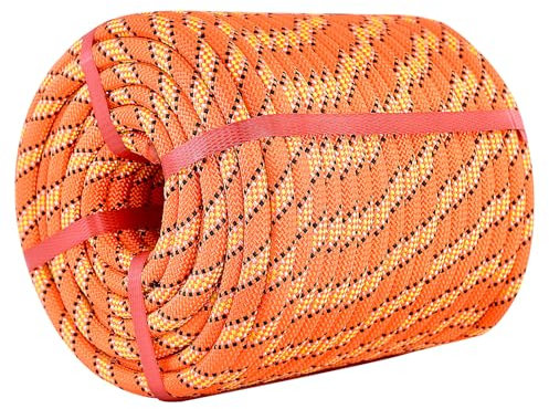 Arborist Rigging Rope (1/2 in x 100 ft), Braided Polyester Rope, Outdoor Climbing Rope High Strength Rope for Rock Hiking Camping Construction Climbing Swing Sailing, Orange