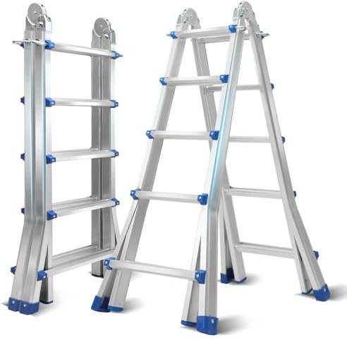 Yakimz Scala multiuso 513 cm, scala telescopica 3 in 1, 4 x 5 pioli, pieghevole, in alluminio, multifunzione, portata massima 150 kg