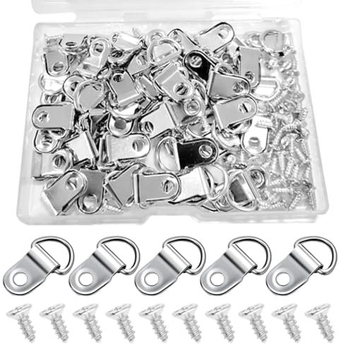 Picture Hanging Kit, 100 D Rings and Screws - Durable and Easy to Install - Perfect for Art Gallery Exhibitions, Home Wall Décor, and Office Use
