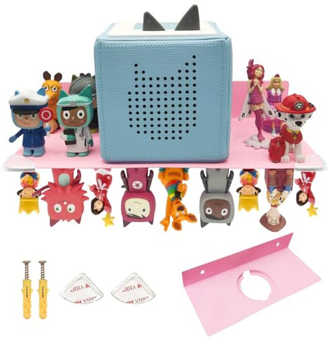 Chedin Metall Tonie Regal | vollständig magnetisches Toniebox Regal für 20 Figuren + Box | Wandregal lagerregal für Toniebox | Tonieregal Tonie Box mit Aussparung (Edelstahl, rosa)
