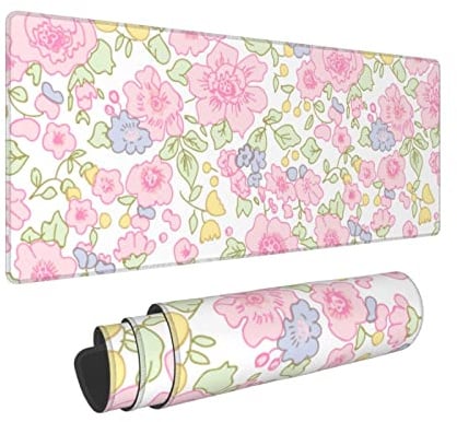 JIMOWANG Cute Flowers Pink Floral Extended Gaming Mouse Pad Large Desk Mat with Non-Slip Rubber Base Keyboard Mouse Mat Desk Pad for Work, Game, Office, Home 31.5 x 11.8 Inches