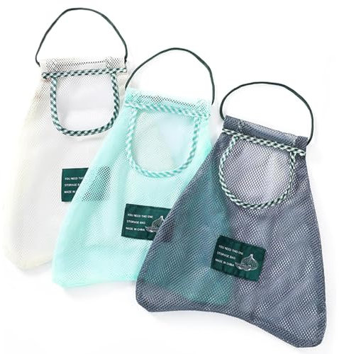 JBLJDWD 3 Pcs Net Bag, String Bag, Easy to Use Hanging Storage Reusable Breathable Grocery Bag Onion Potato Fruit Convenient Storage Bag Durable Mesh Tote (L Size)