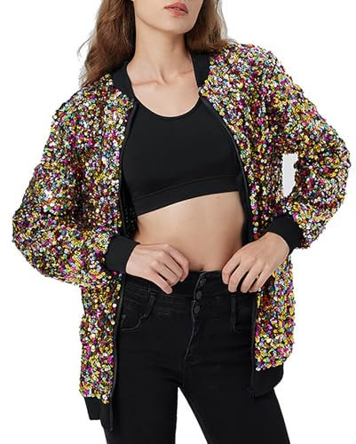 Glitzer Jacke Damen, Karneval Pailletten Jacke Glänzend Bolero Pailletten Blazer Goldenes Oberteile Kurz Cardigan Tops Party Disco Silvester Festliche Outfit Mottoparty Fasching Kostüm