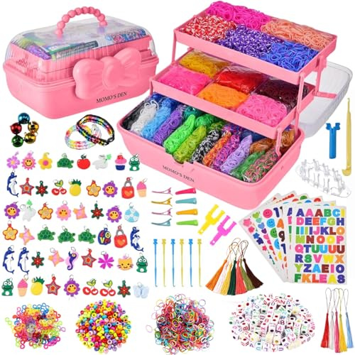 Momo's Den 17000+ Loom Band Kit - 32 Vibrant Colors Loom Bands, Bracelet Making Set with Charms, Tools & 3-Layer Storage Box – DIY Arts & Crafts Gift for Girls & Boys
