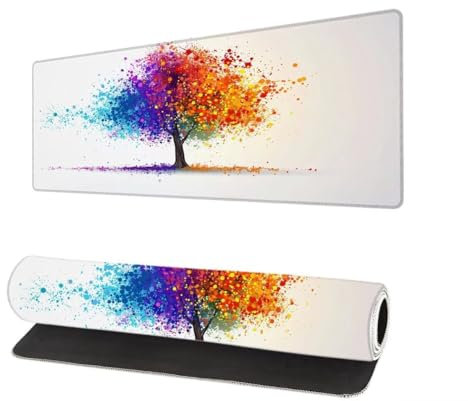 Grand Tapis de Souris XXL 900x400x3mm, Tapis de Souris Gamer Coloré avec Surface en Antidérapant Résistant à l'eau Tapis de Bureau Mouse Pad Arbre, sous Main Souris à Bords Cousus pour Bureau B-9