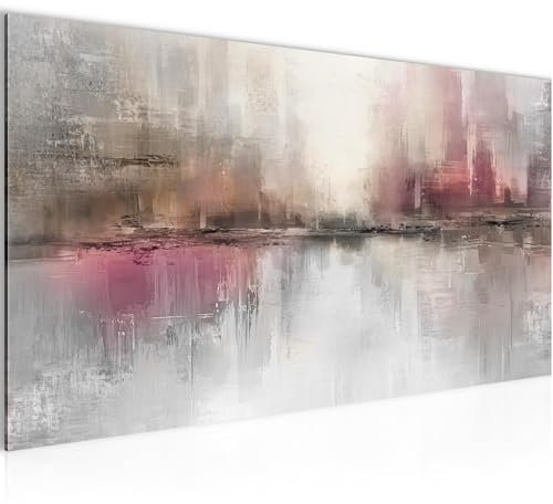 Runa Art Wandbild Abstrakt Kunst 100 x 40 cm Modern Bild auf Vlies Leinwand Abstract Wohnzimmer Schlafzimmer Rosa Beige 053412b
