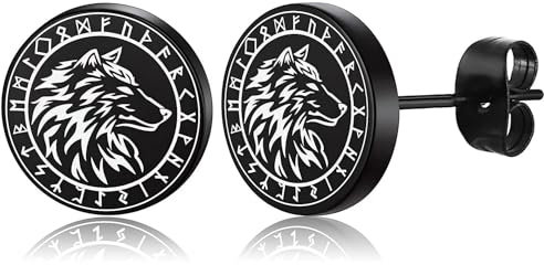 Gothic-Wolf-Ohrstecker mit Wikingerrune, schwarz, modisch, Piercing-Tragus, edelstahl, retro, hip-hop, hypoallergенно