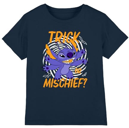 Lilo and Stitch Boys & Trick Or Mischief Unisex Kids T-Shirt, Navy, 3-4 Years UK