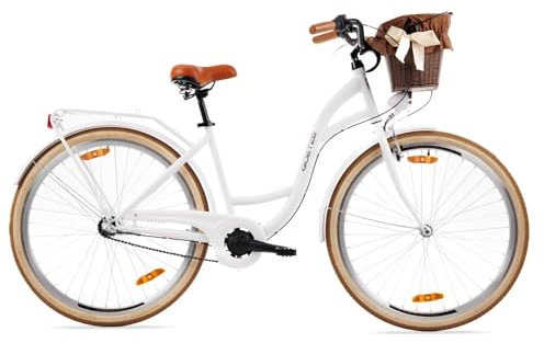 Goetze Style 28 Zoll Damen Citybike, 18 Zoll Rahmen, Tiefeinsteiger, 3-Gang Nabenschaltung, Rücktrittbremse, LED-Beleuchtung, Gepäckträger, Komfortsattel, Schutzbleche, Rattankorb mit Stoffeinsatz!