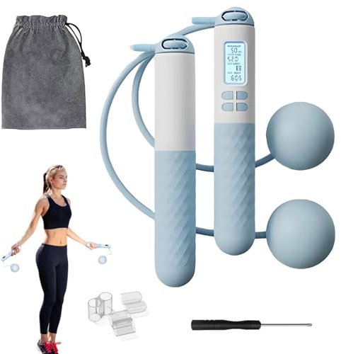 Cordless Skipping Ropes with Storage Bag - Jump Rope with Rubber Balls, Cordless Skipping Rope with Counter, Wireless Skipping Ropes, High-Speed Jump Rope for Men and Women for Fitness (Blue)