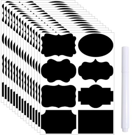 Lot de 120 étiquettes autocollantes en forme de tableau noir - 8 formes - Petites étiquettes décoratives amovibles pour bouteilles en verre - Étiquettes autocollantes pour conteneur de rangement