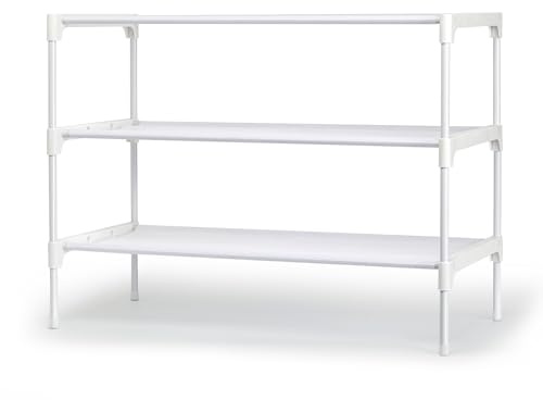 OLYREO Schuhregal 3 Ebenen, Metall Stapelbar Kleine Schuhregal Schmal Platzsparend Schuhregale für 12 Paar Schuhe, Schuhaufbewahrung für Schlafzimmer, Flur, Eingangsbereich