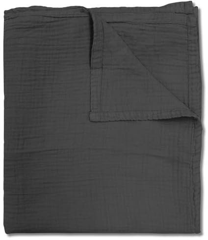 Sleezzz Musselin Decke, 150 x 200 cm, Leichte Sommerdecke aus 100% Baumwolle, Waschbar (Schwarz)