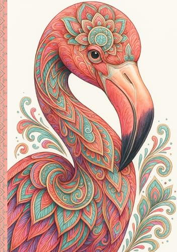 Tierische Gedanken: Liniertes A5 Notizbuch mit 200 Seiten im Mandala-Stil Flamingo