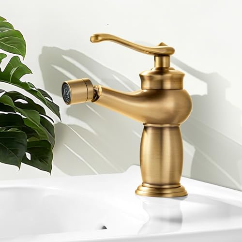 Rehomthy Rubinetto Bidet Vintage, Rubinetto Bagno Lavabo Monocomando, Miscelatore Bidet con Beccuccio Girevole, Connessione Standard G3/8, Ottone Antico