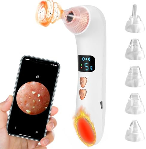 Blackhead Remover Tool, Facial Pore Cleanser Vacuum with 1080p HD Camera, 5 Suction Power Professional Blackhead Extractor Vacuum, Black Head Remover for Face with 6 Suction Heads