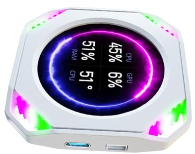 Shurhome USB Power Round PC Monitor 2.1In Display GPU CPU Temperature Trackings Compactly Design For Computer Builds Water Cooling Display